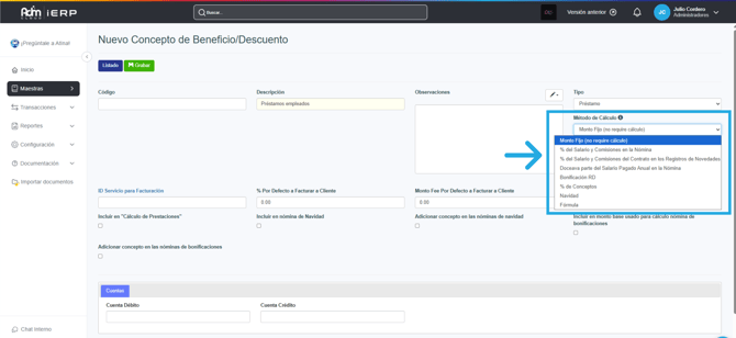 Métodos de cálculo de los beneficios y descuentos de nómina.